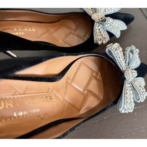 Kurt Geiger Size 7.5/ 38 Belgravia Black Velvet Rhinestone Bow Heels Shoes Pumps - Picture 6 of 15